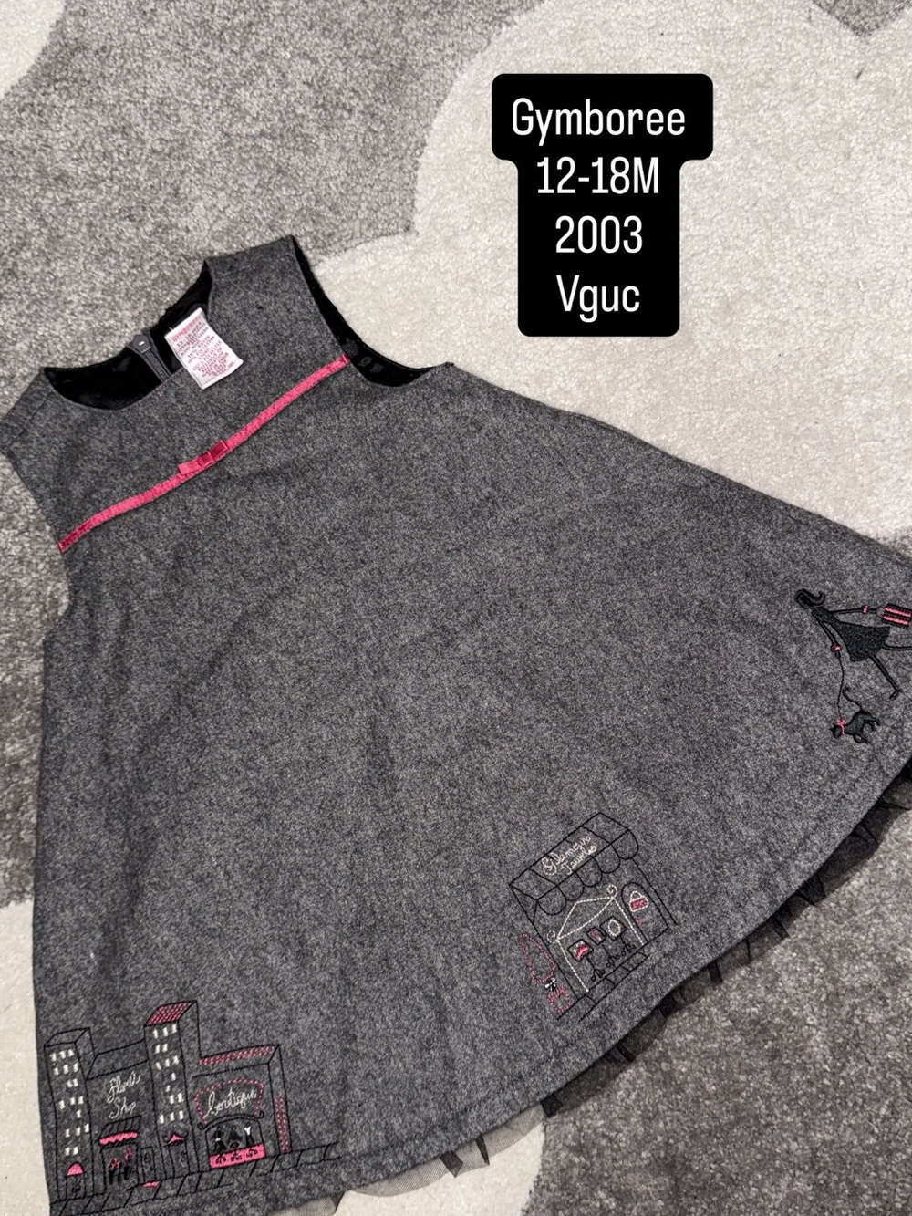 Gymboree Gray Dress with Pink Trim and Embroidered City Scene